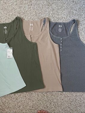 SO Women's Ribbed Henley Racerback Tank Tops